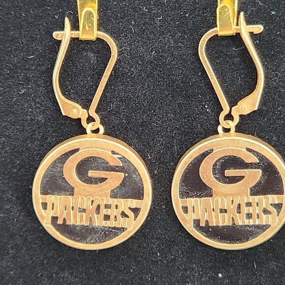 NFL Green Bay Packers circle earrings with leverbacks - Football Jewelry - Picture 1 of 6